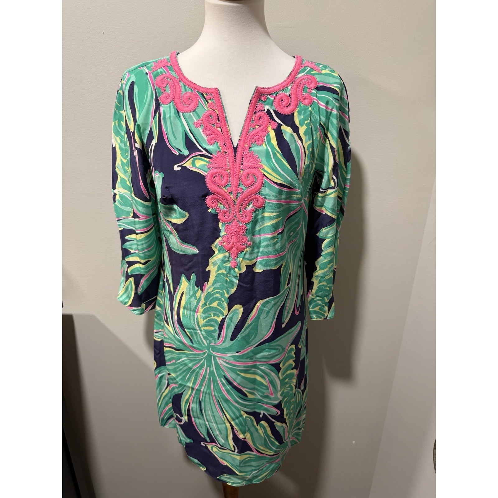 Lilly Pulitzer Rylee Dress Tiger Palm Pink Aqua Size 4 Pre Owned